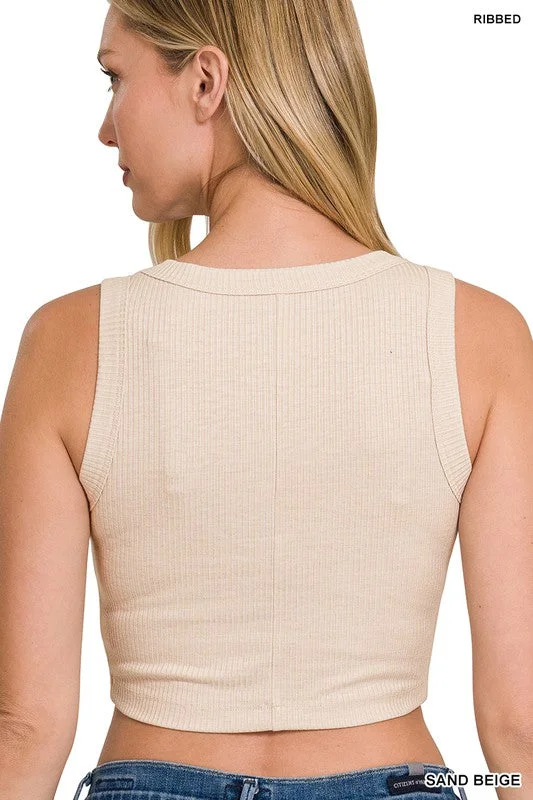 Ribbed Scoop neck Crop Tank Top - Final Sale