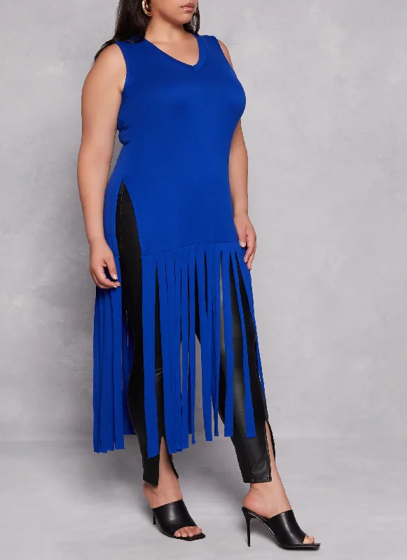 Plus Size Side Slit Fringe Maxi Tank Top