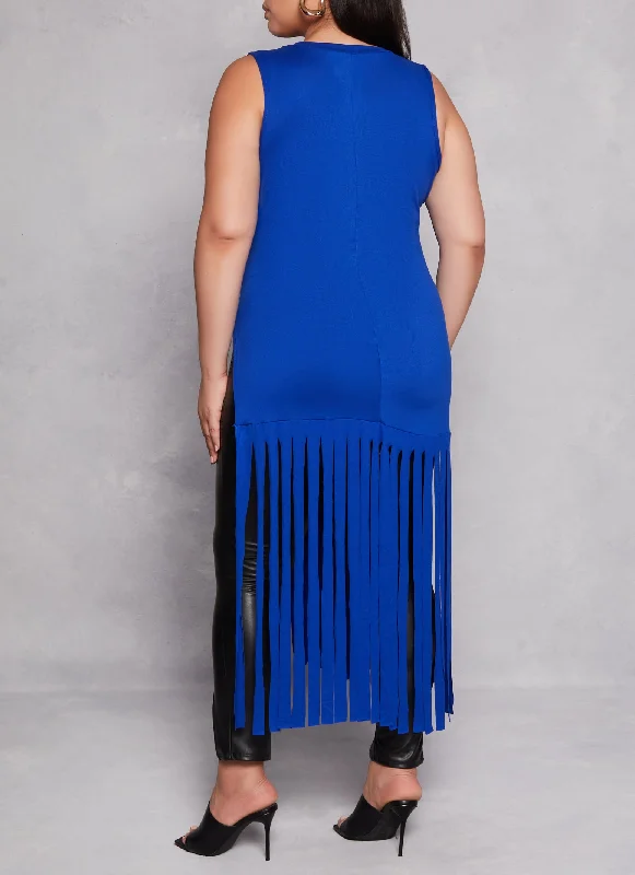 Plus Size Side Slit Fringe Maxi Tank Top