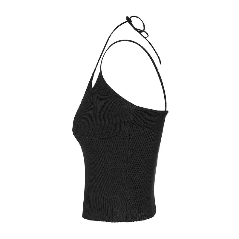 Sexy Cross Front Halter Neck Fitted Ribbed Knit Layered Crop Top