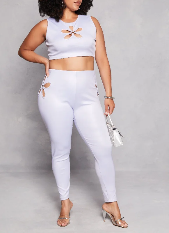 Plus Size O Ring Flower Cut Out Crop Top