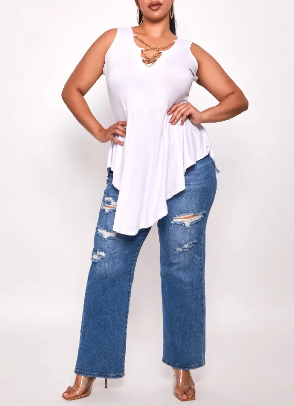 Plus Size Chain Detail Peplum Tunic Tank Top