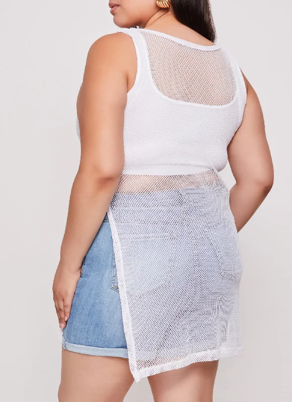 Plus Size Fishnet Side Slit Tank Top