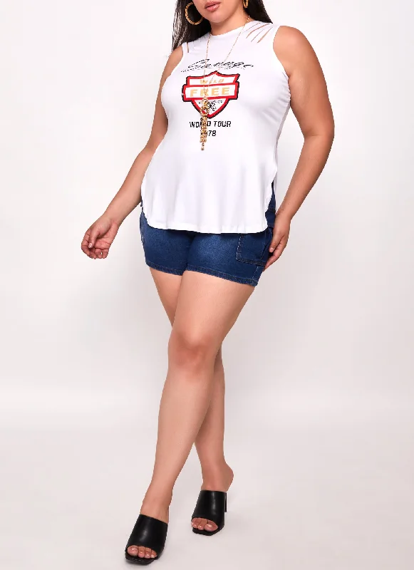 Plus Size Savage Wild Free Laser Cut Graphic Tank Top with Necklace