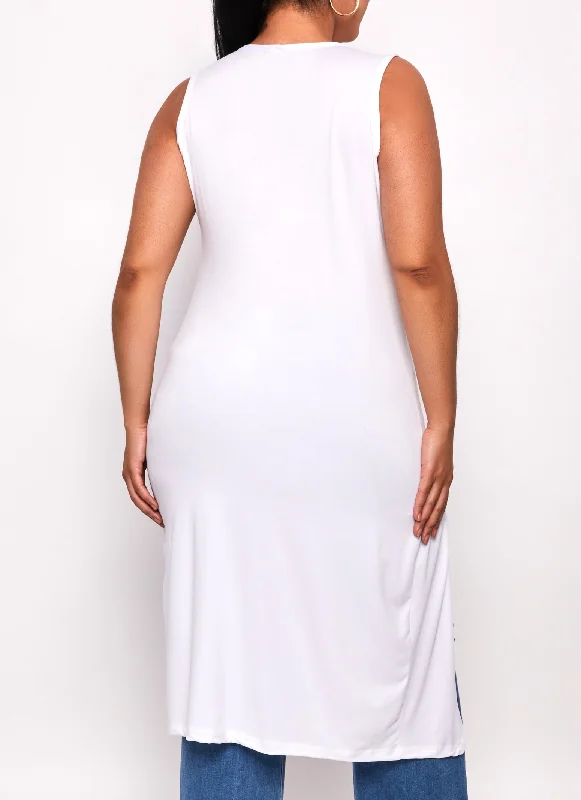 Plus Size Solid Split Hem Maxi Tank Top