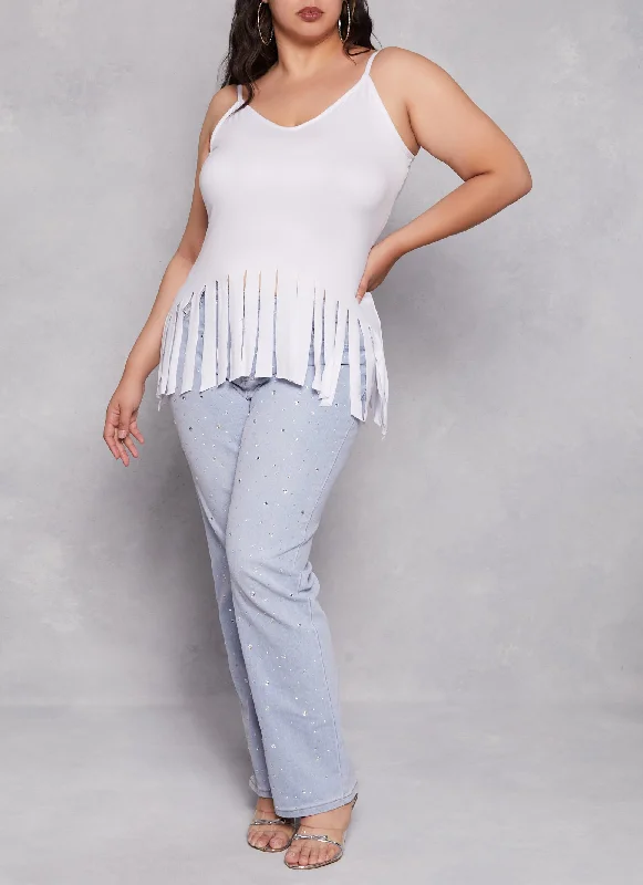 Plus Size V Neck Fringe Hem Cami