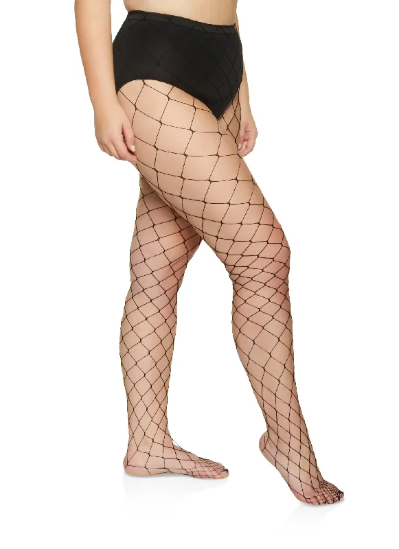 Plus Size Floral Fishnet High Waisted Tights