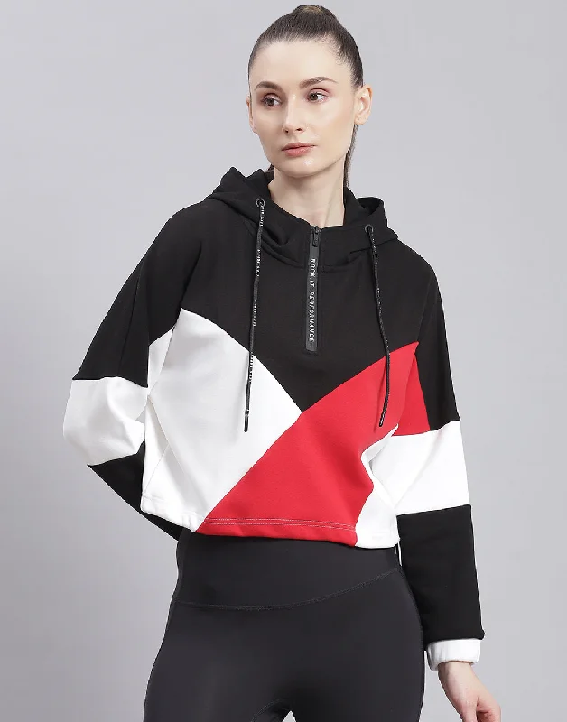 Women Black Solid Hooded Full Sleeve Sweatshirt