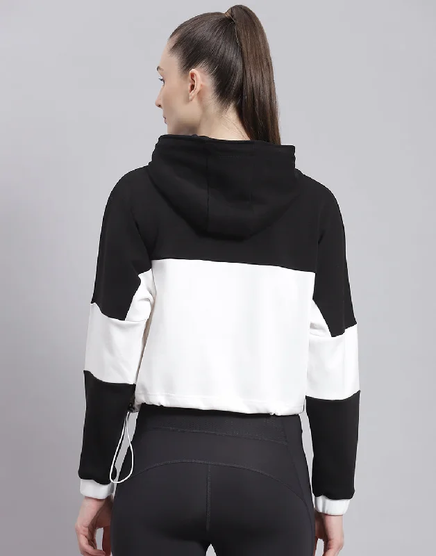 Women Black Solid Hooded Full Sleeve Sweatshirt