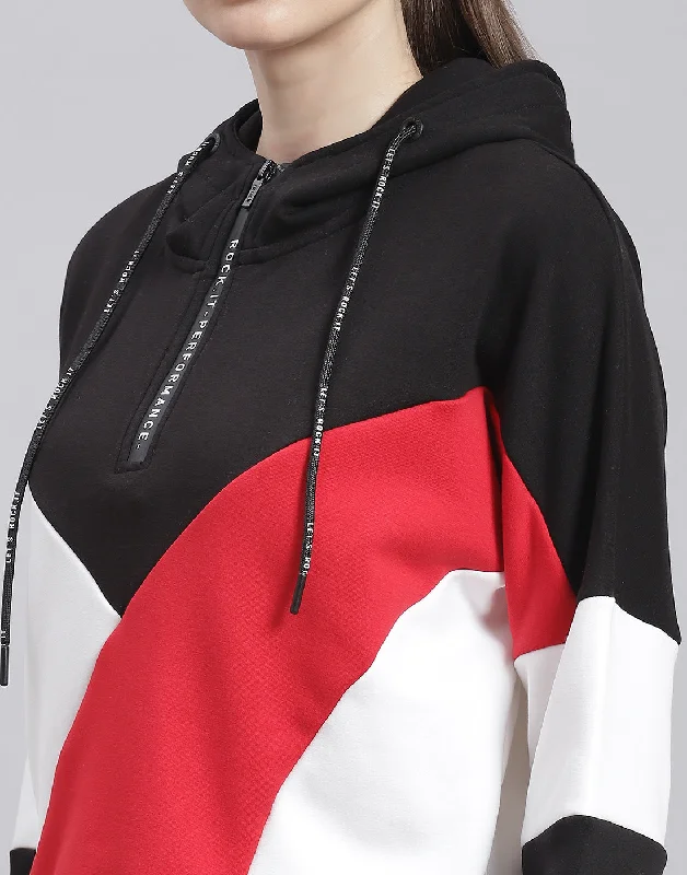 Women Black Solid Hooded Full Sleeve Sweatshirt