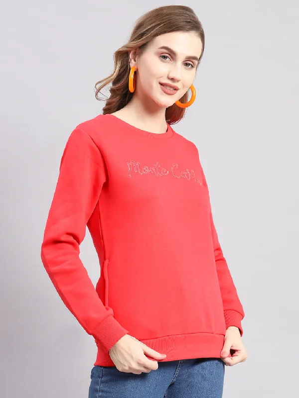 Women Coral Embroidered Round Neck Full Sleeve Sweatshirts