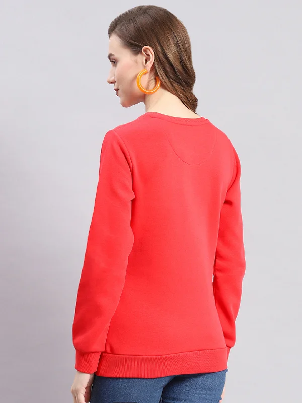 Women Coral Embroidered Round Neck Full Sleeve Sweatshirts