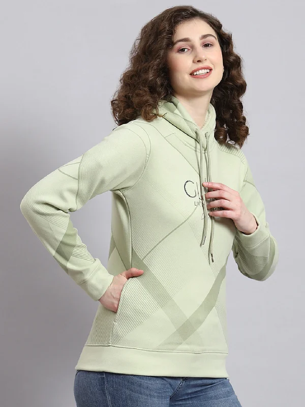 Women Green Printed Hooded Full Sleeve Sweatshirt