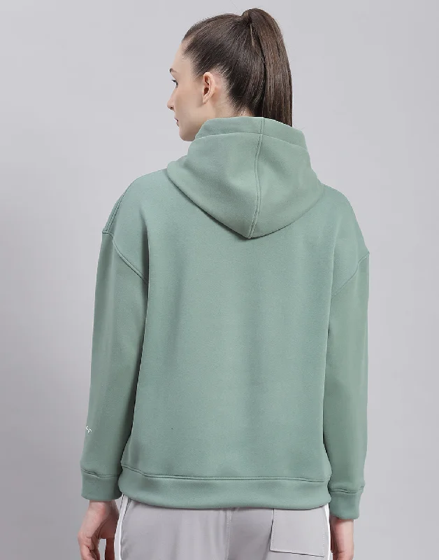 Women Green Solid Hooded Full Sleeve Sweatshirt