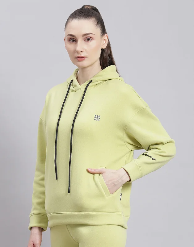 Women Green Solid Hooded Full Sleeve Sweatshirt