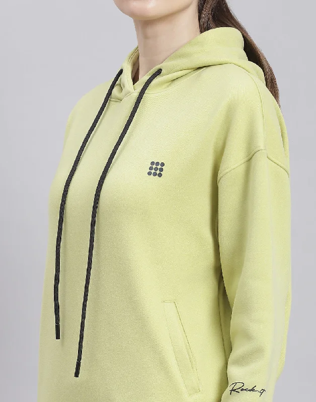 Women Green Solid Hooded Full Sleeve Sweatshirt