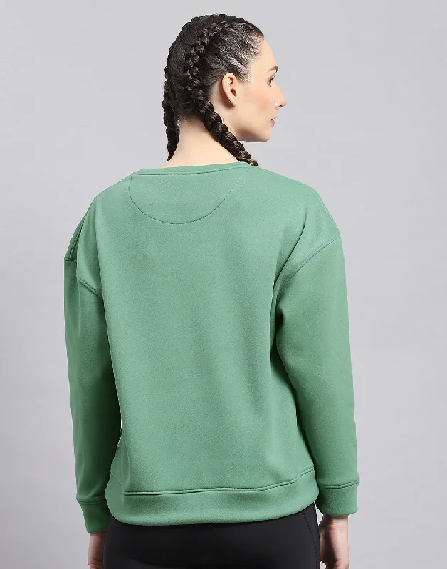 Women Green Solid Round Neck Full Sleeve Sweatshirt