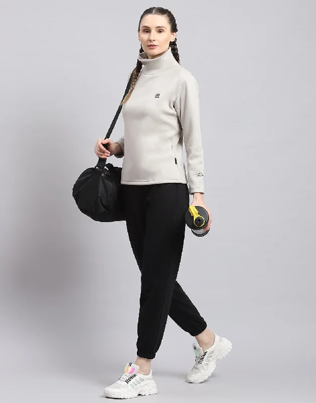 Women Grey Solid T Neck Full Sleeve Sweatshirt