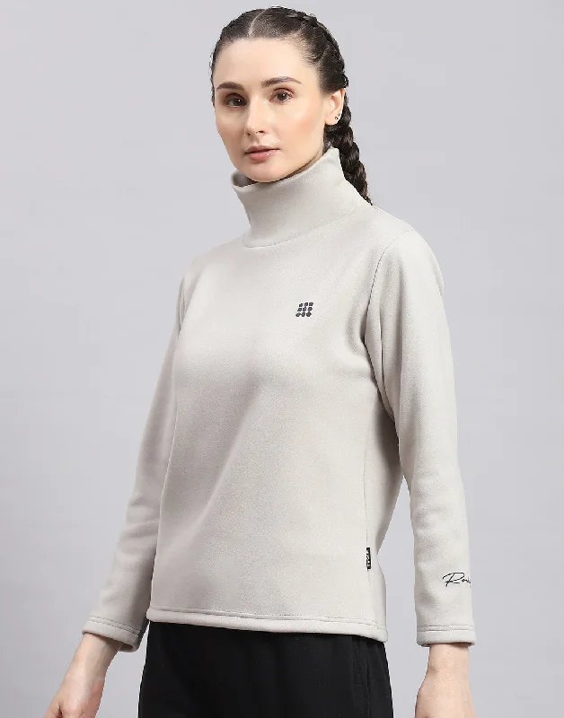 Women Grey Solid T Neck Full Sleeve Sweatshirt