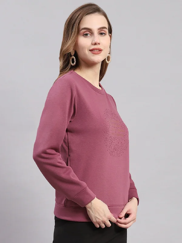 Women Maroon Printed Round Neck Full Sleeve Sweatshirts