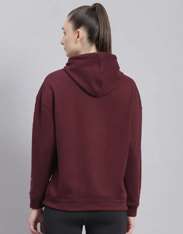 Women Maroon Solid Hooded Full Sleeve Sweatshirt