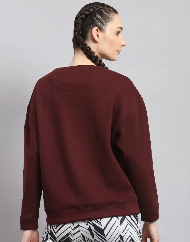 Women Maroon Solid Round Neck Full Sleeve Sweatshirt