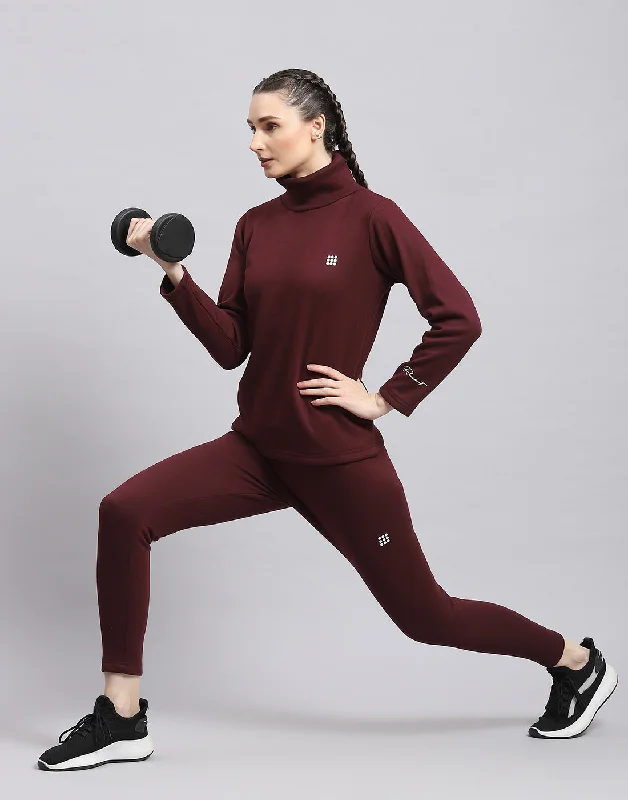 Women Maroon Solid T Neck Full Sleeve Sweatshirt