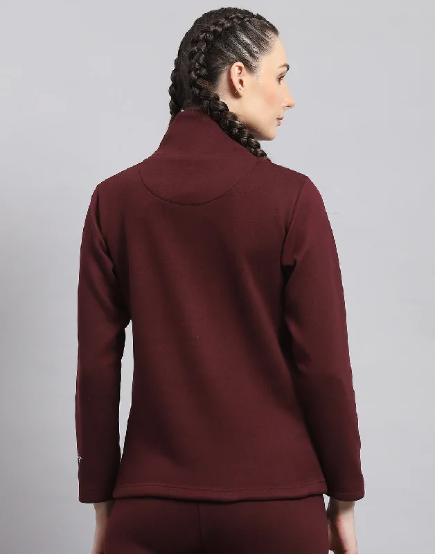 Women Maroon Solid T Neck Full Sleeve Sweatshirt