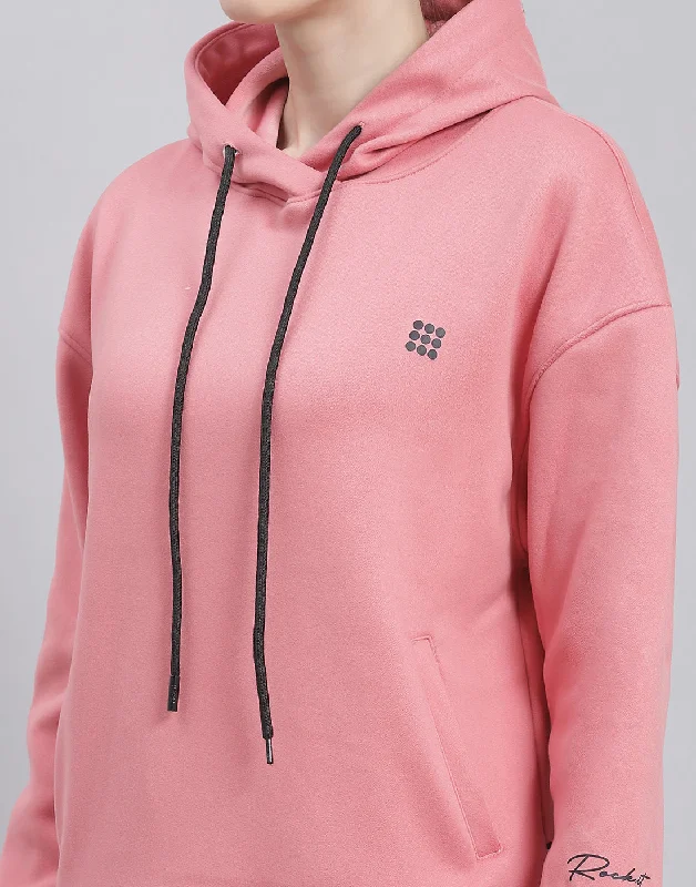 Women Pink Solid Hooded Full Sleeve Sweatshirt