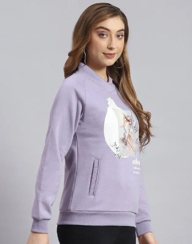 Women Purple Printed H Neck Full Sleeve Sweatshirt