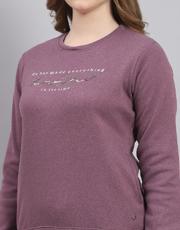 Women Purple Printed Round Neck Full Sleeve Sweatshirt