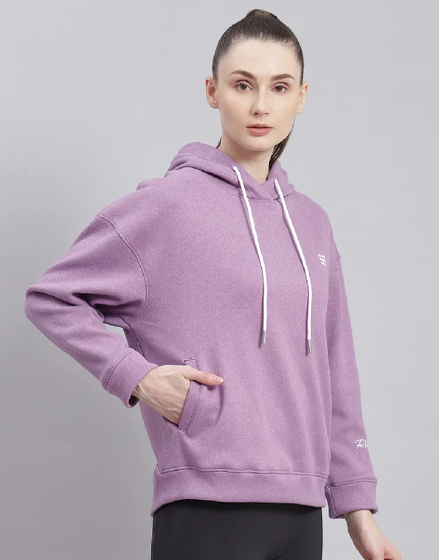 Women Purple Solid Hooded Full Sleeve Sweatshirt