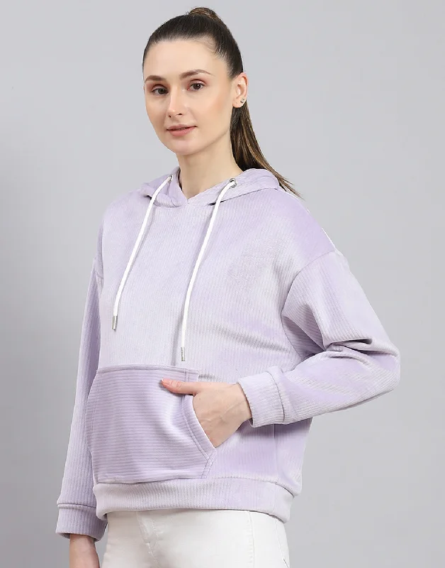 Women Purple Solid Hooded Full Sleeve Sweatshirt