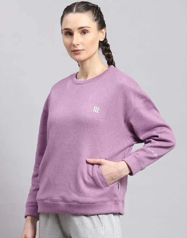 Women Purple Solid Round Neck Full Sleeve Sweatshirt