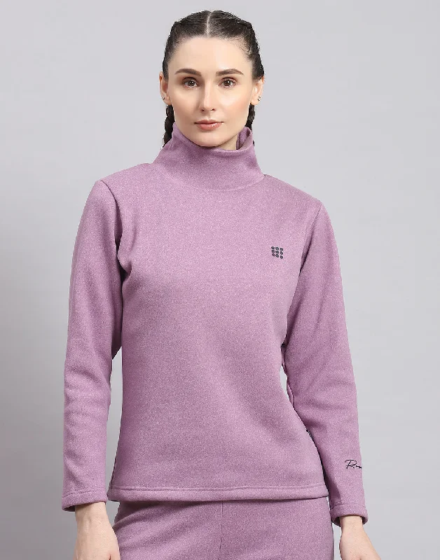 Women Purple Solid T Neck Full Sleeve Sweatshirt