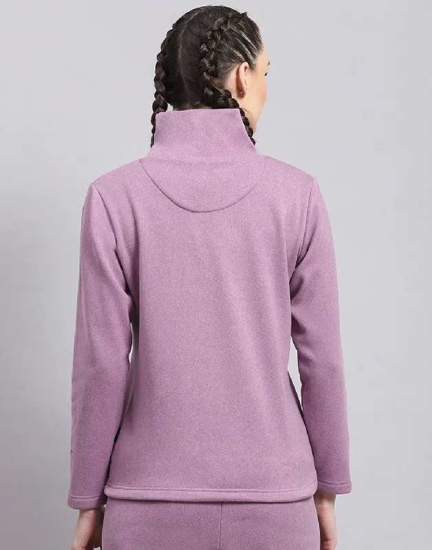 Women Purple Solid T Neck Full Sleeve Sweatshirt