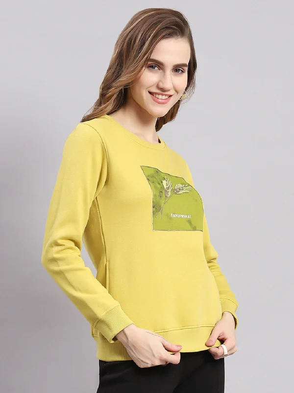 Women Yellow Printed Round Neck Full Sleeve Sweatshirts