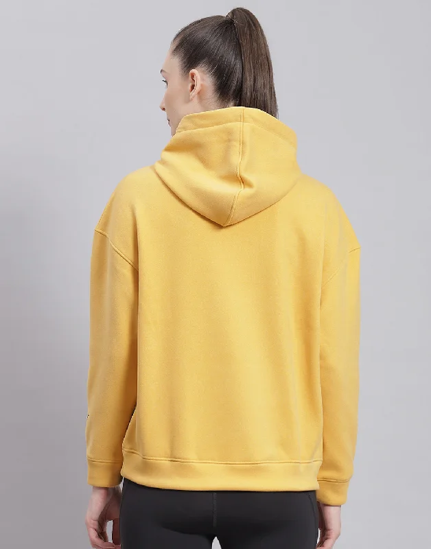 Women Yellow Solid Hooded Full Sleeve Sweatshirt