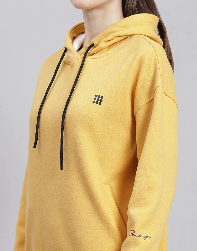 Women Yellow Solid Hooded Full Sleeve Sweatshirt