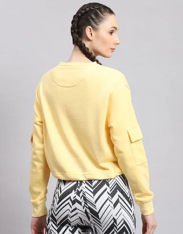 Women Yellow Solid Round Neck Full Sleeve Sweatshirt