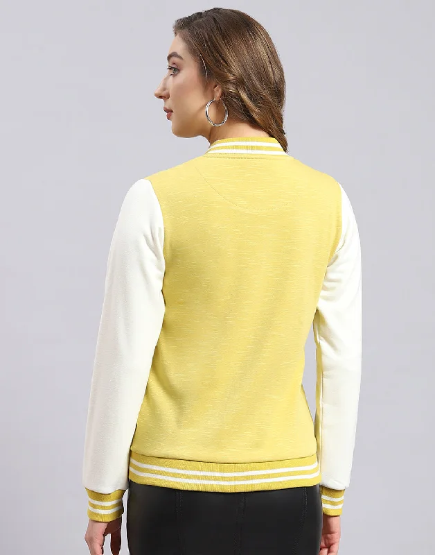 Women Yellow Solid Stand Collar Full Sleeve Sweatshirt